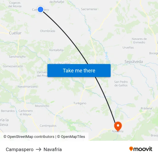 Campaspero to Navafría map