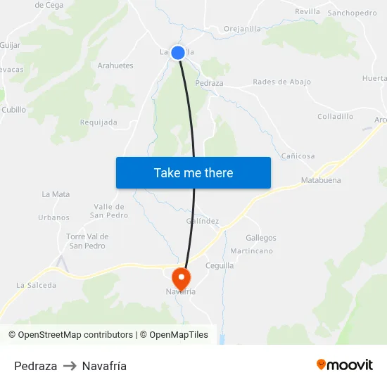Pedraza to Navafría map