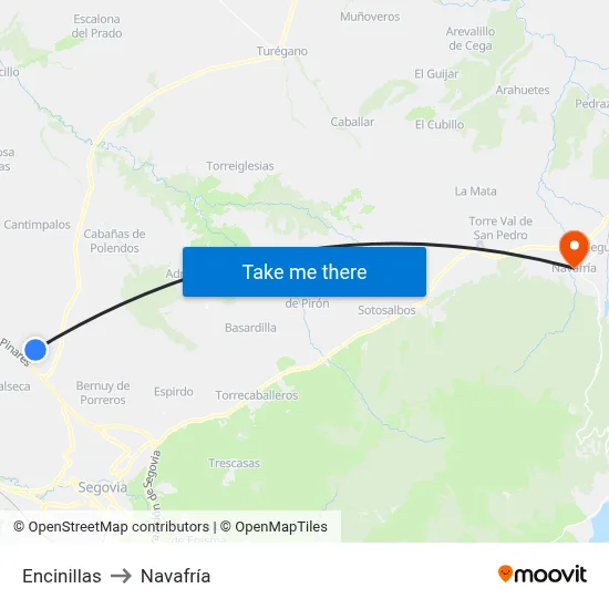 Encinillas to Navafría map
