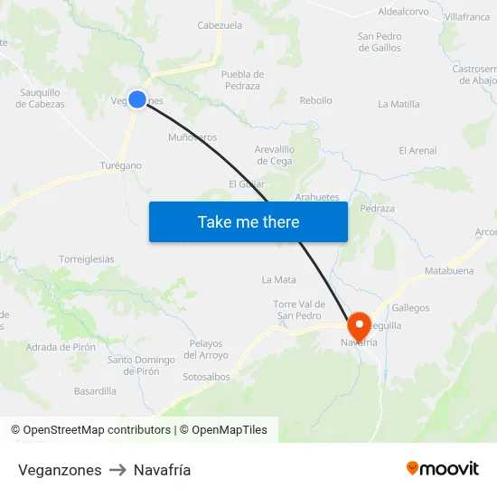 Veganzones to Navafría map