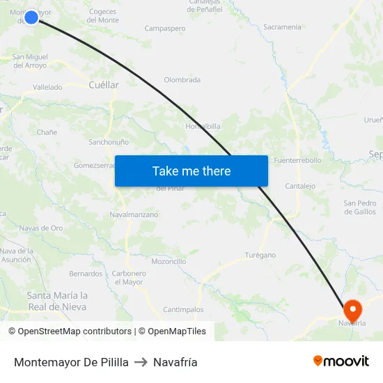 Montemayor De Pililla to Navafría map