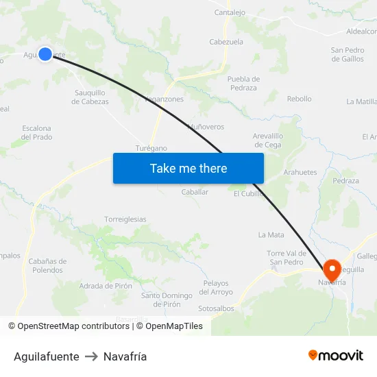 Aguilafuente to Navafría map