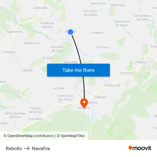 Rebollo to Navafría map