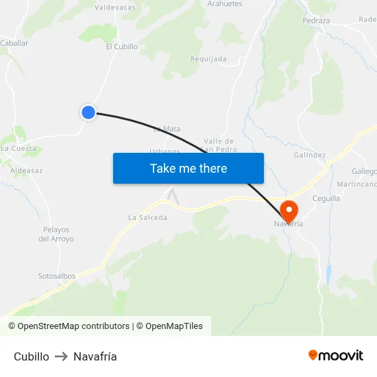Cubillo to Navafría map