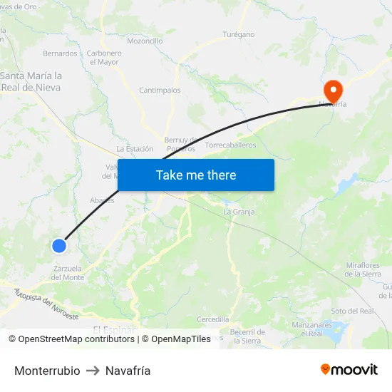 Monterrubio to Navafría map
