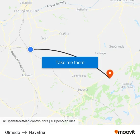 Olmedo to Navafría map