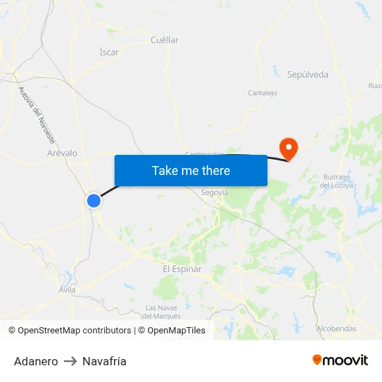 Adanero to Navafría map