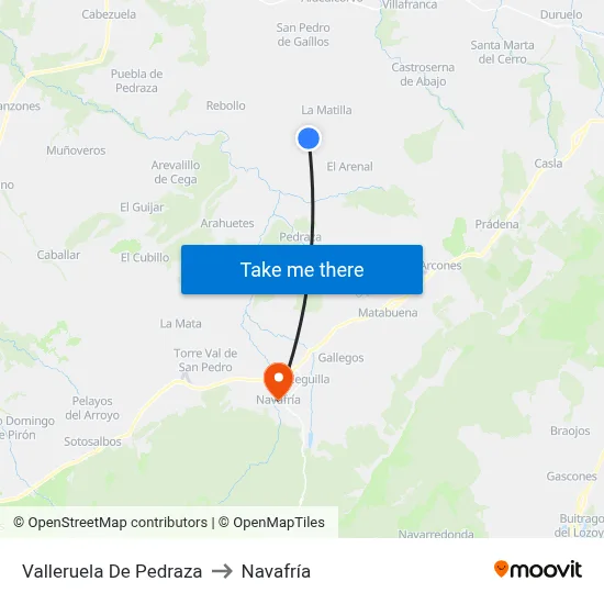 Valleruela De Pedraza to Navafría map