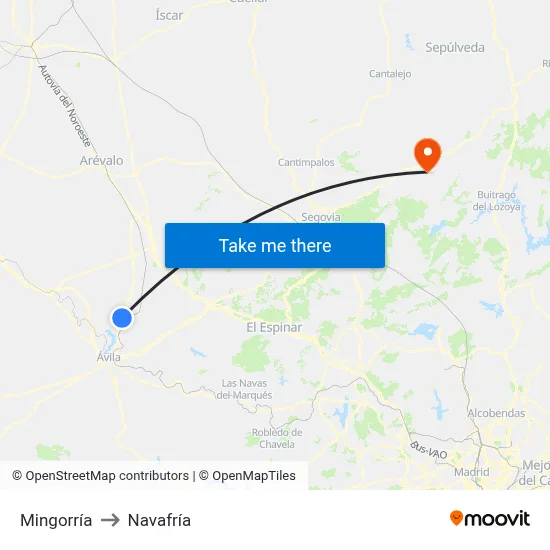 Mingorría to Navafría map