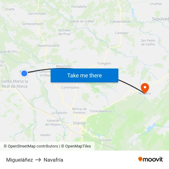 Migueláñez to Navafría map