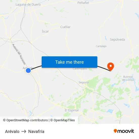 Arévalo to Navafría map