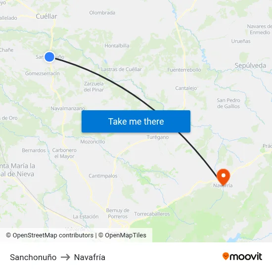Sanchonuño to Navafría map