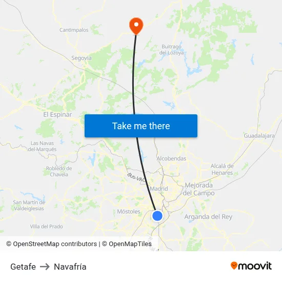 Getafe to Navafría map
