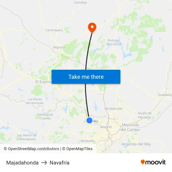 Majadahonda to Navafría map