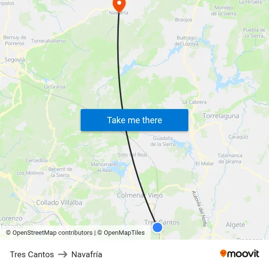 Tres Cantos to Navafría map