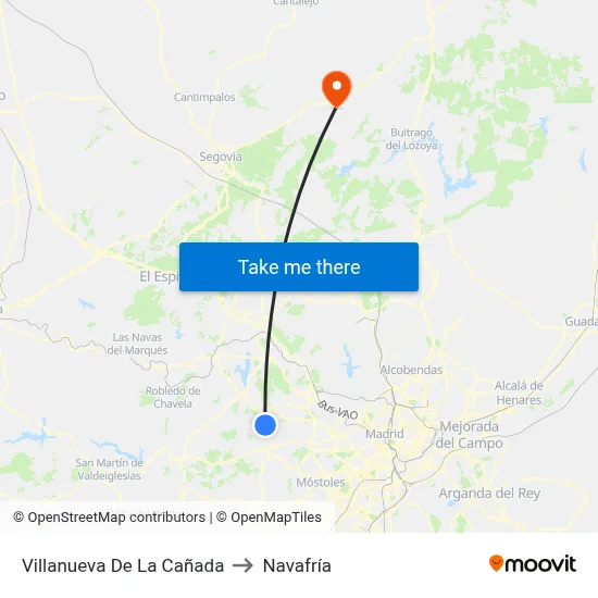 Villanueva De La Cañada to Navafría map