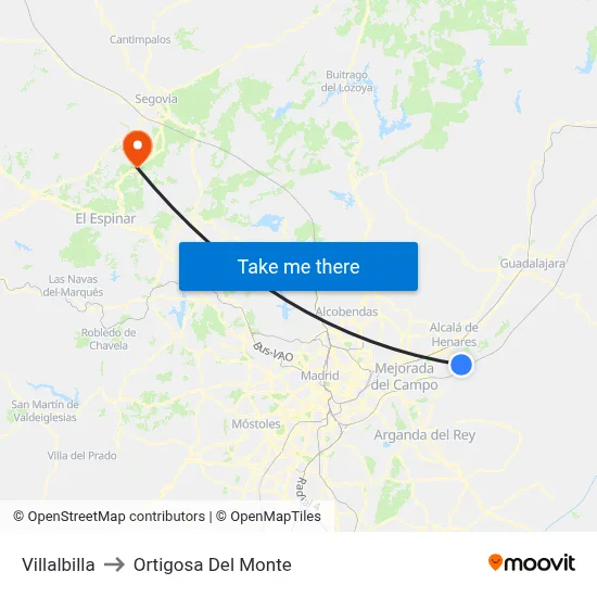 Villalbilla to Ortigosa Del Monte map