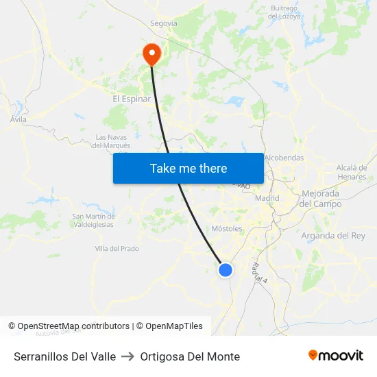 Serranillos Del Valle to Ortigosa Del Monte map