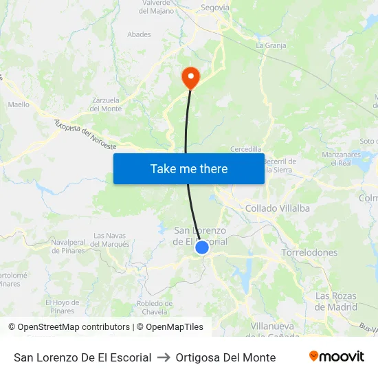 San Lorenzo De El Escorial to Ortigosa Del Monte map