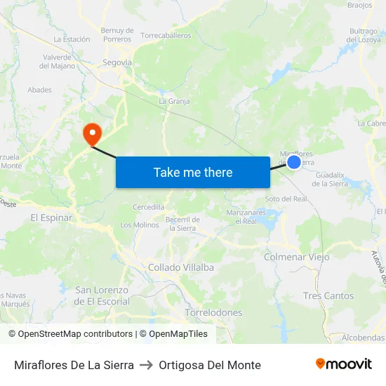 Miraflores De La Sierra to Ortigosa Del Monte map