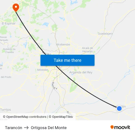Tarancón to Ortigosa Del Monte map