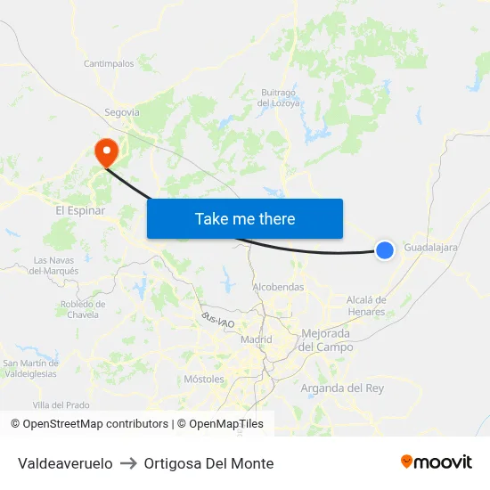 Valdeaveruelo to Ortigosa Del Monte map