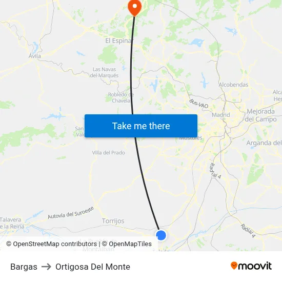 Bargas to Ortigosa Del Monte map