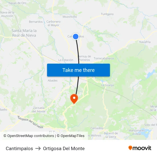 Cantimpalos to Ortigosa Del Monte map