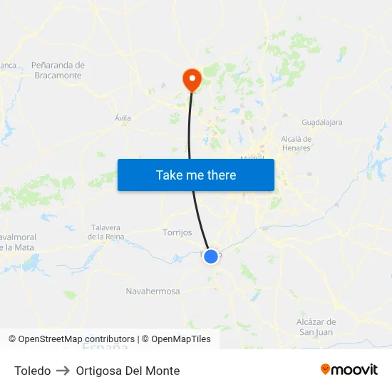 Toledo to Ortigosa Del Monte map