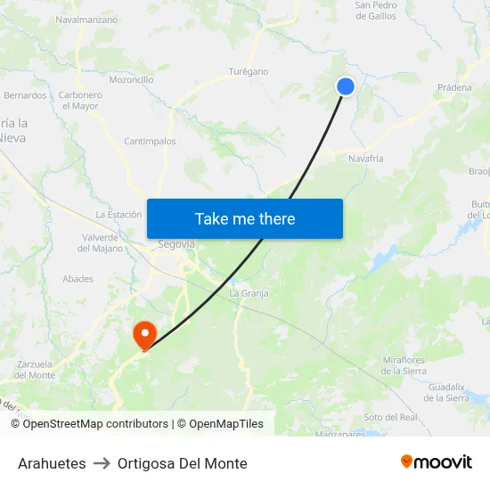 Arahuetes to Ortigosa Del Monte map