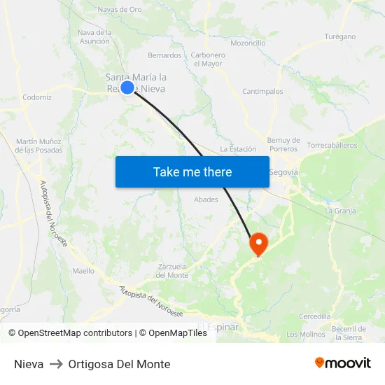 Nieva to Ortigosa Del Monte map