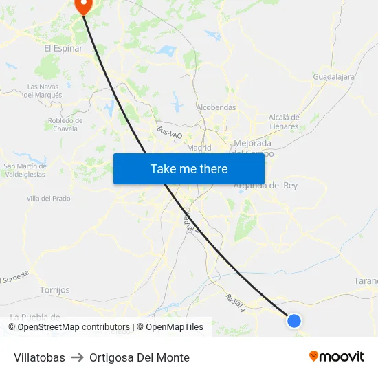 Villatobas to Ortigosa Del Monte map