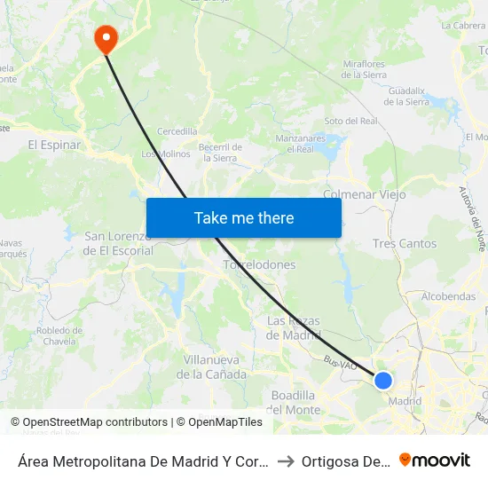 Área Metropolitana De Madrid Y Corredor Del Henares to Ortigosa Del Monte map