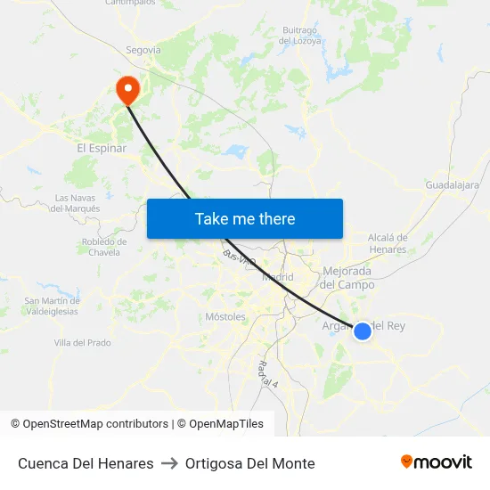 Cuenca Del Henares to Ortigosa Del Monte map