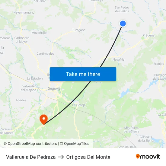 Valleruela De Pedraza to Ortigosa Del Monte map