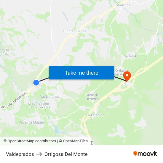 Valdeprados to Ortigosa Del Monte map