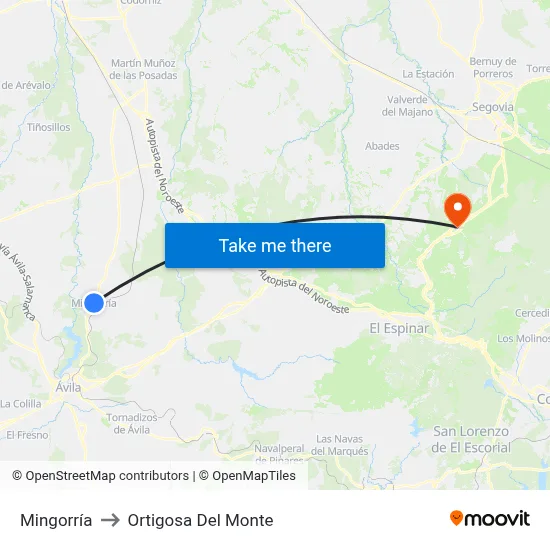 Mingorría to Ortigosa Del Monte map