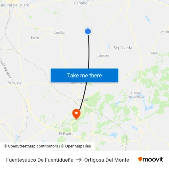 Fuentesaúco De Fuentidueña to Ortigosa Del Monte map