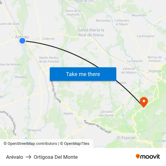Arévalo to Ortigosa Del Monte map