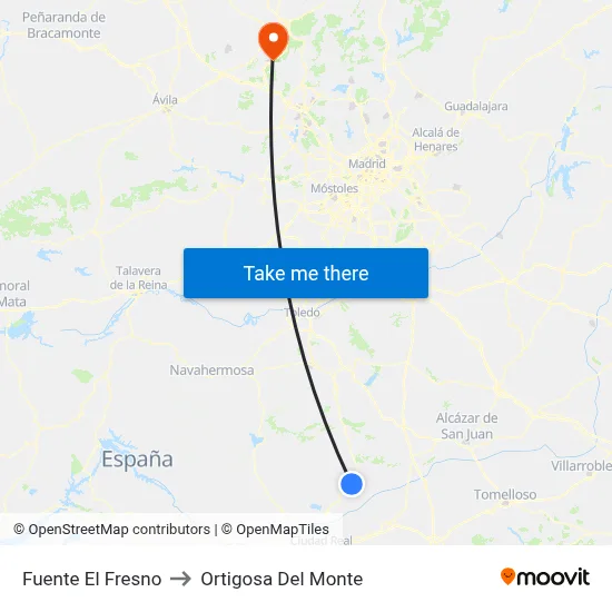 Fuente El Fresno to Ortigosa Del Monte map