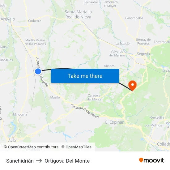 Sanchidrián to Ortigosa Del Monte map