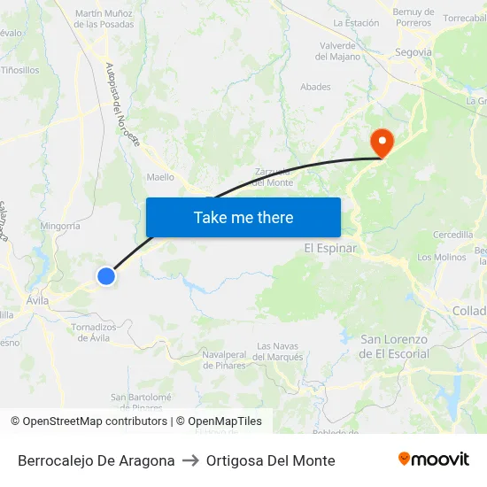 Berrocalejo De Aragona to Ortigosa Del Monte map