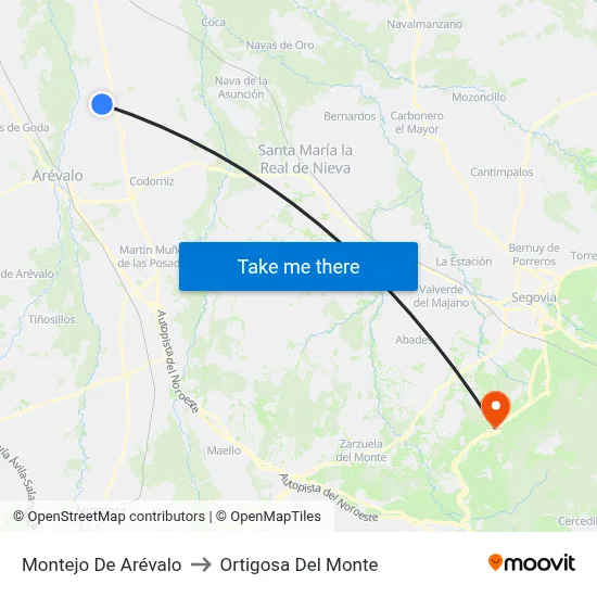 Montejo De Arévalo to Ortigosa Del Monte map