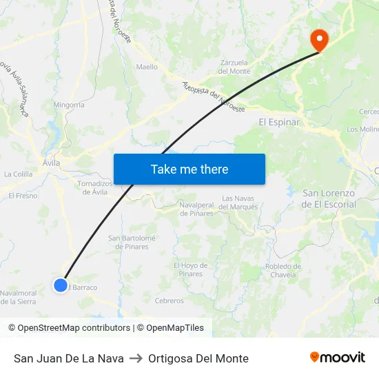 San Juan De La Nava to Ortigosa Del Monte map
