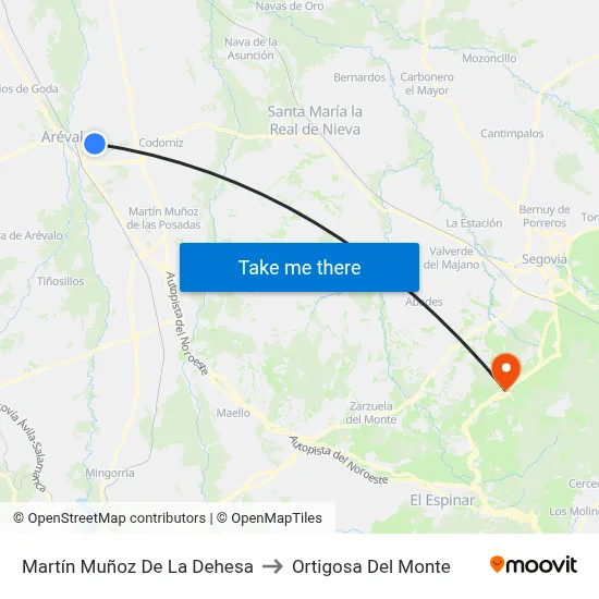Martín Muñoz De La Dehesa to Ortigosa Del Monte map