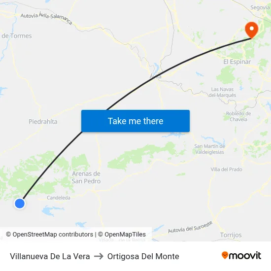 Villanueva De La Vera to Ortigosa Del Monte map