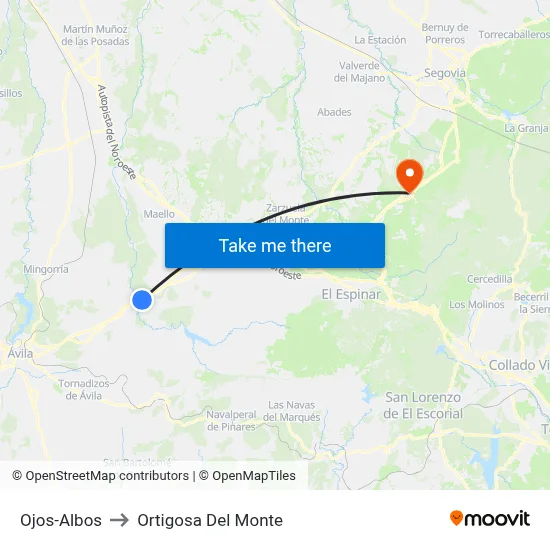 Ojos-Albos to Ortigosa Del Monte map