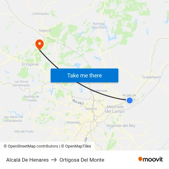 Alcalá De Henares to Ortigosa Del Monte map