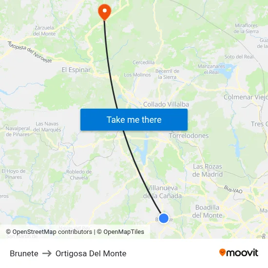 Brunete to Ortigosa Del Monte map