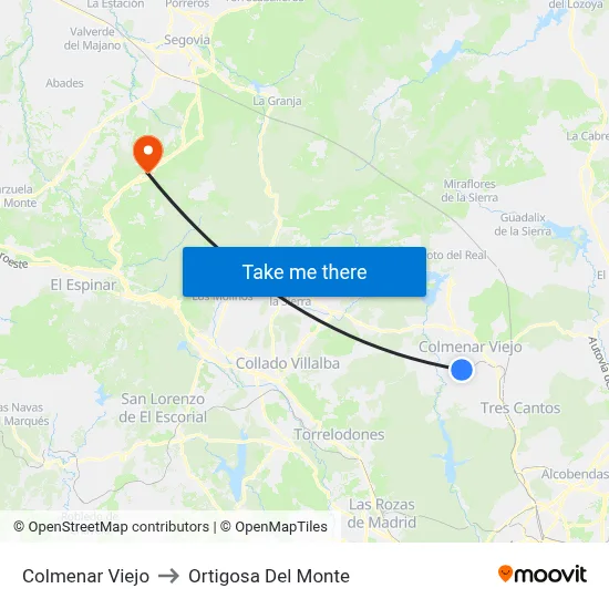Colmenar Viejo to Ortigosa Del Monte map